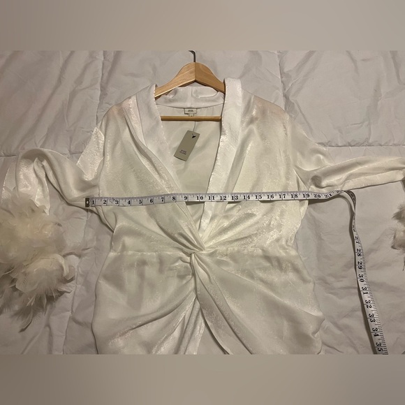 River Island White Satin V-Neck Ruched Tie Front Blouse - Picture 9 of 9